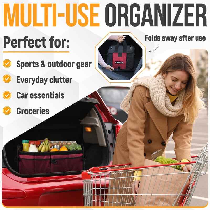 FORTEM Trunk Organizer For SUV Car Organizer and Storage, Collapsible Multi-Compartment Storage Bag Car Accessories for Women Men, 1680D Oxford, Non Slip Bottom, Adjustable Straps, Soft Cover (65L) - Image 5